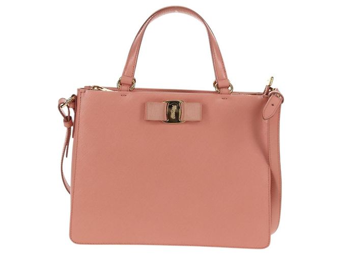Borsa a mano in pelle Salvatore Ferragamo Vala 2 in 1 Rosa Oro Auth am9917V - vista 13