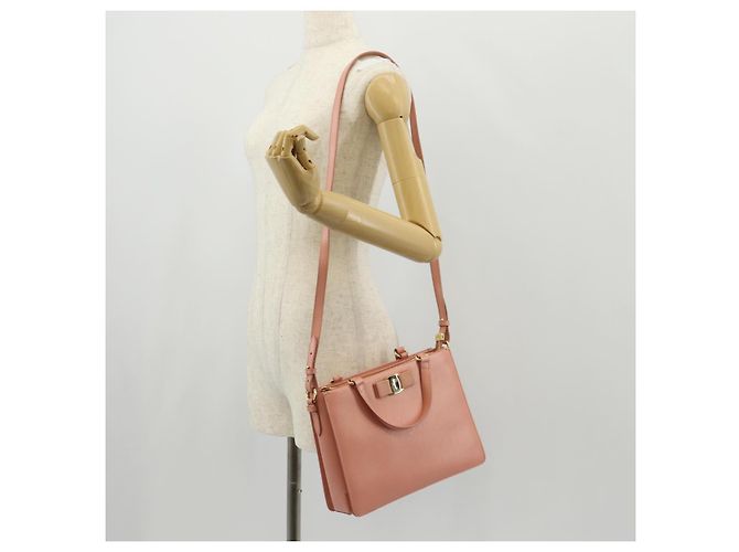 Borsa a mano in pelle Salvatore Ferragamo Vala 2 in 1 Rosa Oro Auth am9917V - vista 28