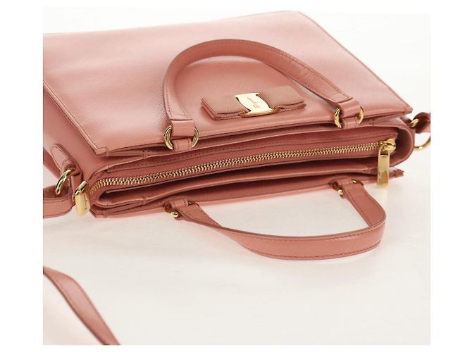 Borsa a mano in pelle Salvatore Ferragamo Vala 2 in 1 Rosa Oro Auth am9917V - vista 6