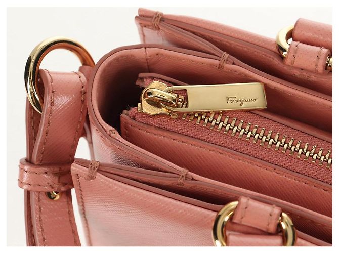 Borsa a mano in pelle Salvatore Ferragamo Vala 2 in 1 Rosa Oro Auth am9917V - vista 9