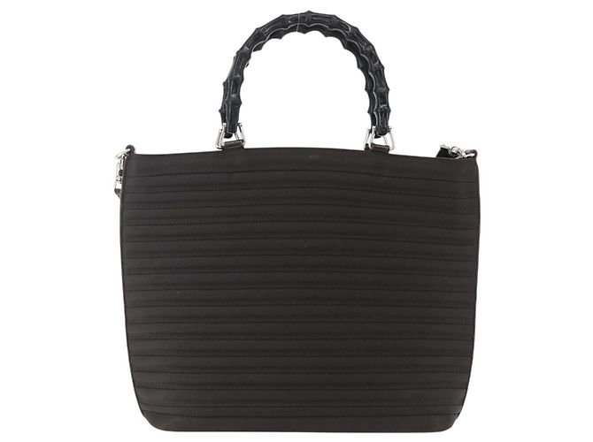 Borsa a mano GUCCI Bamboo Canvas 2way Nera Argento 000 1998 0588 Auth bs31433 Nero - vista 13