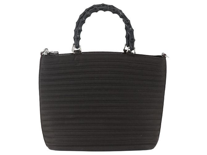 Borsa a mano GUCCI Bamboo Canvas 2way Nera Argento 000 1998 0588 Auth bs31433 Nero - vista 2