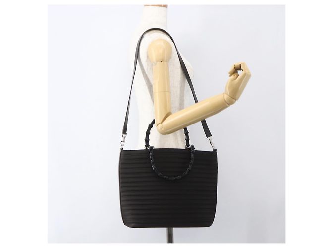 Borsa a mano GUCCI Bamboo Canvas 2way Nera Argento 000 1998 0588 Auth bs31433 Nero - vista 24