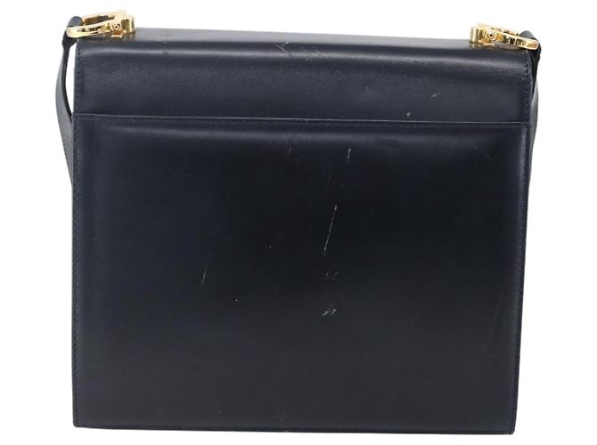 Borsa a Spalla Gancini in Pelle Salvatore Ferragamo Blu Navy Oro Auth 149086 D'oro - vista 2