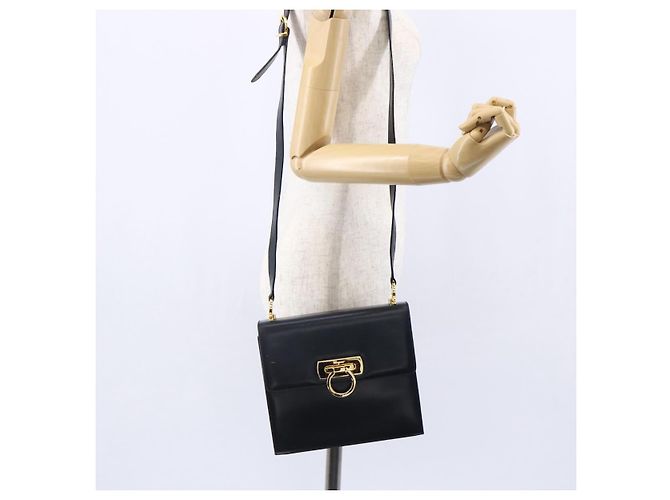 Borsa a Spalla Gancini in Pelle Salvatore Ferragamo Blu Navy Oro Auth 149086 D'oro - vista 22