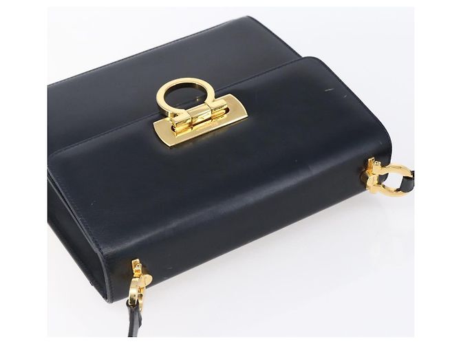 Borsa a Spalla Gancini in Pelle Salvatore Ferragamo Blu Navy Oro Auth 149086 D'oro - vista 6