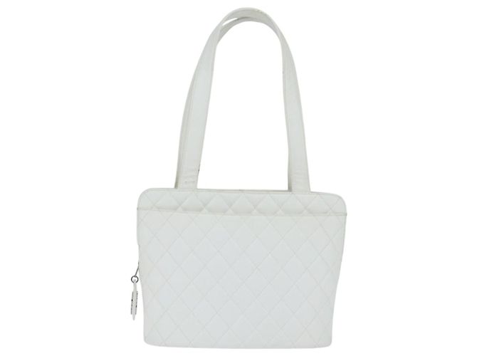 CHANEL Bolsa Tote Matelassé Piel Caviar Blanca CC Auth bs30478 Blanco - vista 13