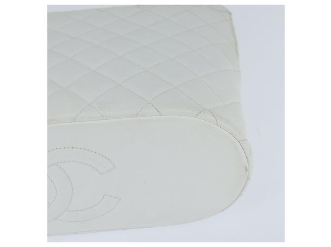 CHANEL Bolsa Tote Matelassé Piel Caviar Blanca CC Auth bs30478 Blanco - vista 14