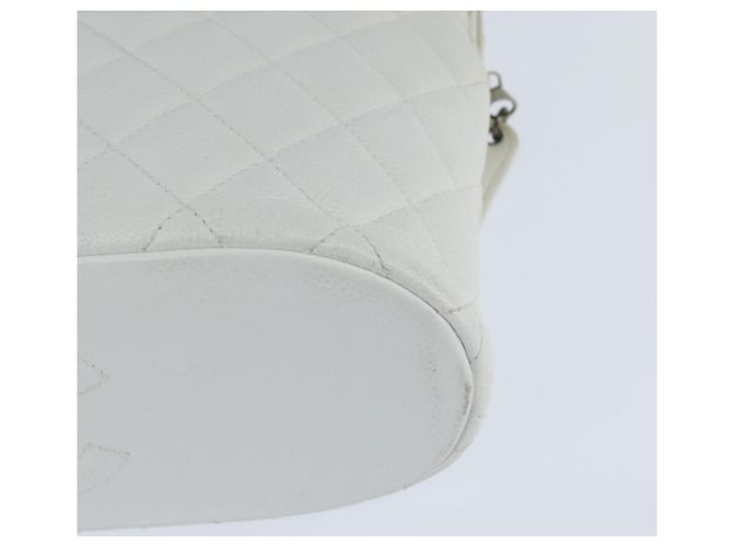 CHANEL Bolsa Tote Matelassé Piel Caviar Blanca CC Auth bs30478 Blanco - vista 16