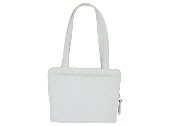 CHANEL Bolsa Tote Matelassé Piel Caviar Blanca CC Auth bs30478 Blanco - vista 2