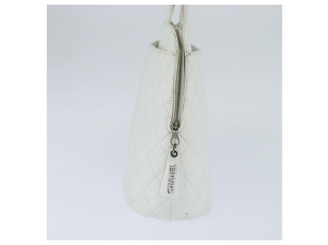 CHANEL Bolsa Tote Matelassé Piel Caviar Blanca CC Auth bs30478 Blanco - vista 3