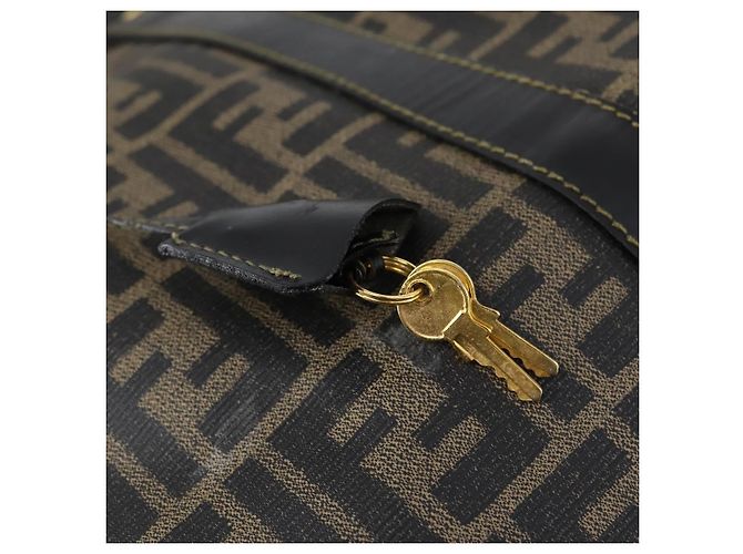 Borsa Boston in tela Zucca FENDI PVC Nero Marrone Auth 146507 - vista 10