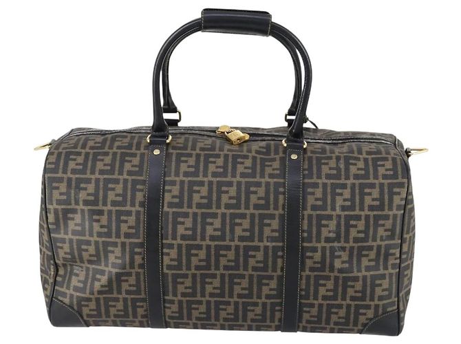 Borsa Boston in tela Zucca FENDI PVC Nero Marrone Auth 146507 - vista 2