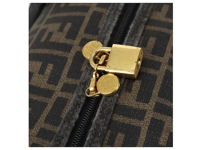 Borsa Boston in tela Zucca FENDI PVC Nero Marrone Auth 146507 - vista 20