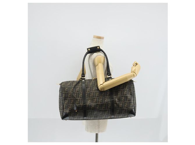 Borsa Boston in tela Zucca FENDI PVC Nero Marrone Auth 146507 - vista 25