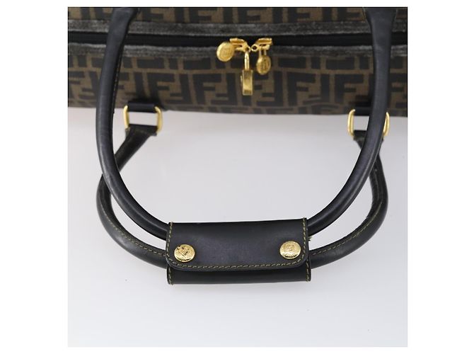 Borsa Boston in tela Zucca FENDI PVC Nero Marrone Auth 146507 - vista 7