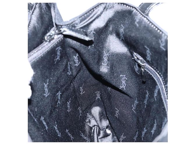 SAINT LAURENT Handtasche Nylon Emaille Schwarz Gold Auth gh1164 Golden - Ansicht 19