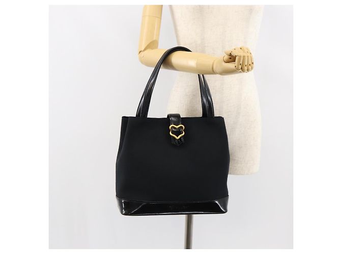 SAINT LAURENT Handtasche Nylon Emaille Schwarz Gold Auth gh1164 Golden - Ansicht 22