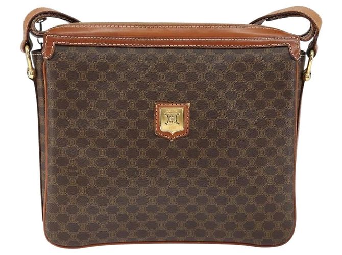 Céline Borsa a Spalla in Tela Macadam CELINE in Pelle PVC Marrone Oro Auth 149190 D'oro - vista 13