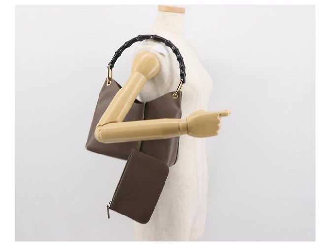 Borsa a mano in pelle Gucci Bamboo marrone oro 001 2058 1883 0 Auth ep11407 D'oro - vista 22