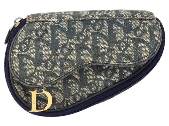 Pochette in tela Trotter Christian Dior blu navy oro Auth 149216 D'oro - vista 13