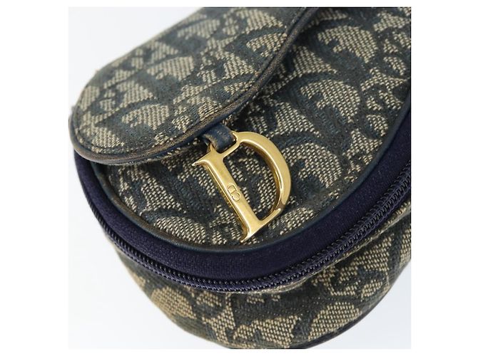 Pochette in tela Trotter Christian Dior blu navy oro Auth 149216 D'oro - vista 9