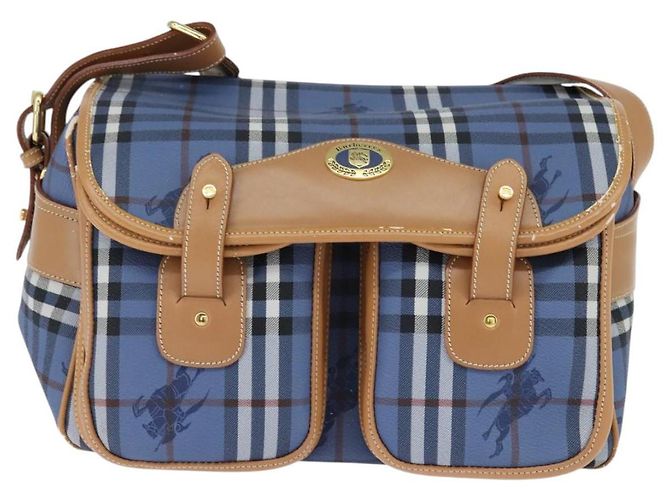 Autre Marque Burberrys Nova Check Schultertasche aus PVC-Leder Blau Gold Auth 145629 Golden - Ansicht 13
