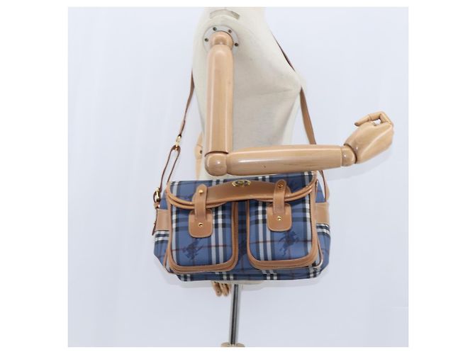 Autre Marque Burberrys Nova Check Schultertasche aus PVC-Leder Blau Gold Auth 145629 Golden - Ansicht 21