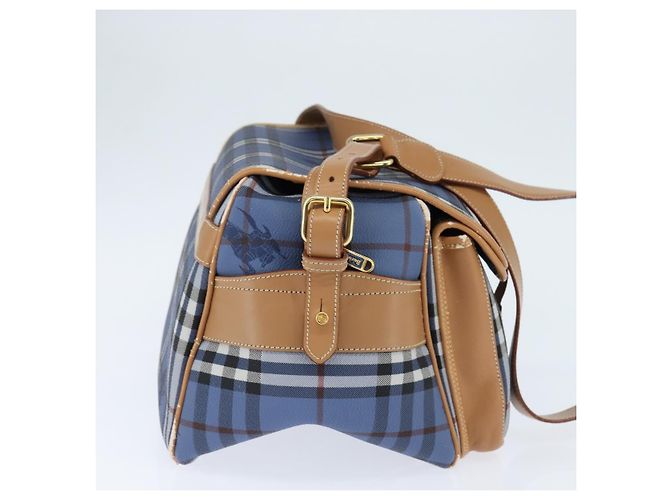 Autre Marque Burberrys Nova Check Schultertasche aus PVC-Leder Blau Gold Auth 145629 Golden - Ansicht 4