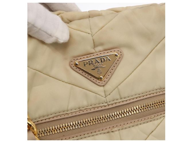 Tote PRADA Kettentasche Nylon Elfenbein Gold Auth 150390 Golden Roh - vista 17