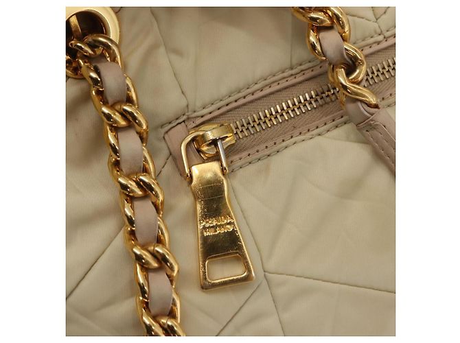 Tote PRADA Kettentasche Nylon Elfenbein Gold Auth 150390 Golden Roh - vista 18