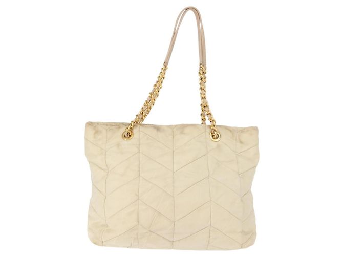 Tote PRADA Kettentasche Nylon Elfenbein Gold Auth 150390 Golden Roh - vista 2