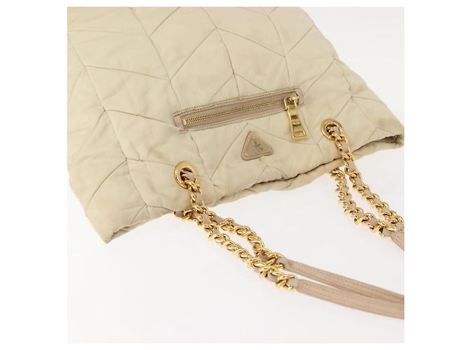 Tote PRADA Kettentasche Nylon Elfenbein Gold Auth 150390 Golden Roh - vista 7