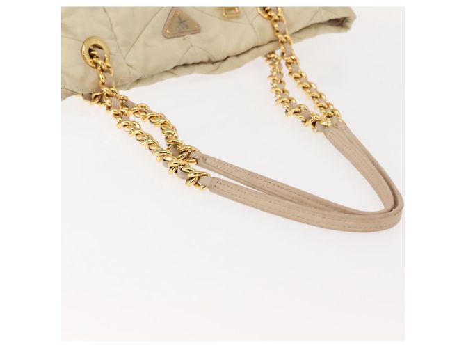 Tote PRADA Kettentasche Nylon Elfenbein Gold Auth 150390 Golden Roh - vista 8