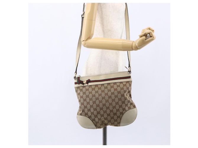 Borsa Pretty Sherry Line in tela GG Gucci beige e oro 257065 Auth 151008 D'oro - vista 22