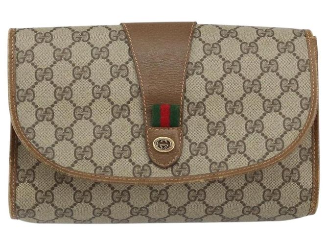 GUCCI GG Supreme Borsa Clutch Sherry Line PVC Beige Oro 89 01 030 Auth 150270 D'oro - vista 13