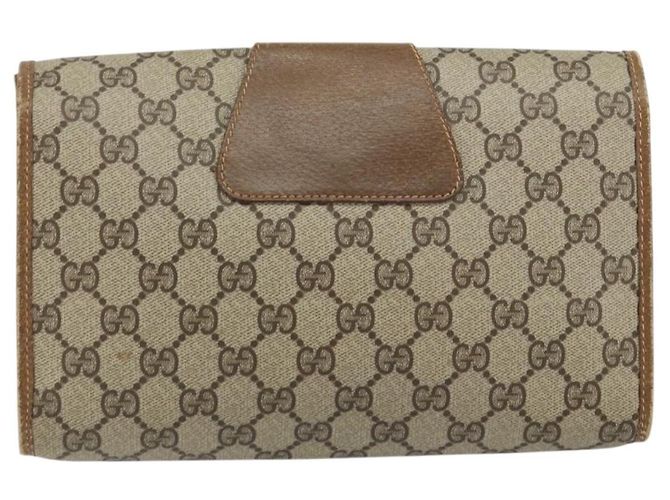 GUCCI GG Supreme Borsa Clutch Sherry Line PVC Beige Oro 89 01 030 Auth 150270 D'oro - vista 2