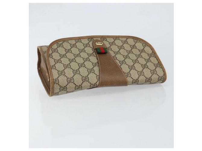 GUCCI GG Supreme Borsa Clutch Sherry Line PVC Beige Oro 89 01 030 Auth 150270 D'oro - vista 5