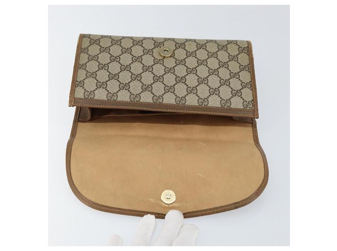 GUCCI GG Supreme Borsa Clutch Sherry Line PVC Beige Oro 89 01 030 Auth 150270 D'oro - vista 8