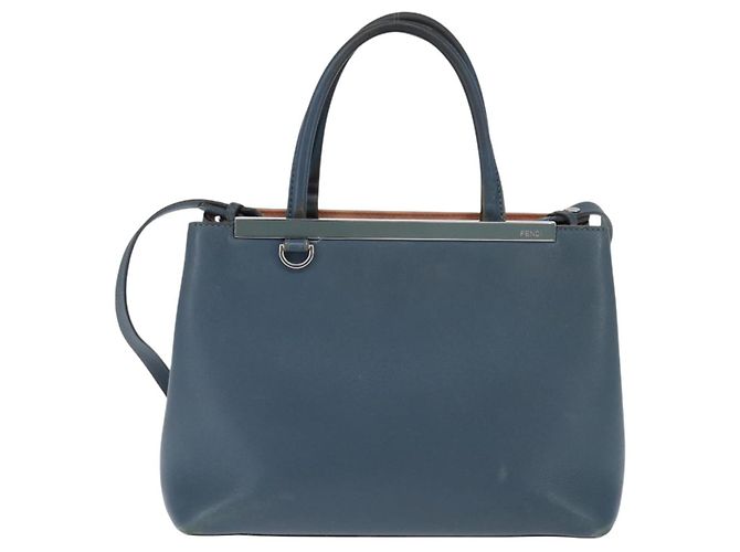 FENDI 2 JOURS Handtasche aus Leder 2 in 1 Blau Silber Authentisch 150363 - vista 13