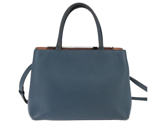 FENDI 2 JOURS Handtasche aus Leder 2 in 1 Blau Silber Authentisch 150363 - vista 2