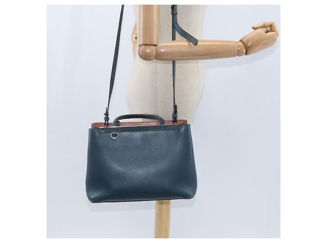 FENDI 2 JOURS Handtasche aus Leder 2 in 1 Blau Silber Authentisch 150363 - vista 26