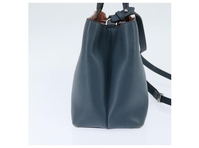 FENDI 2 JOURS Handtasche aus Leder 2 in 1 Blau Silber Authentisch 150363 - vista 3