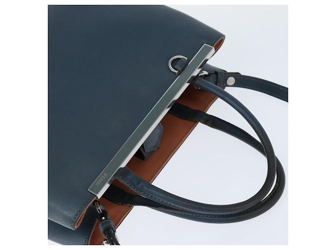 FENDI 2 JOURS Handtasche aus Leder 2 in 1 Blau Silber Authentisch 150363 - vista 6