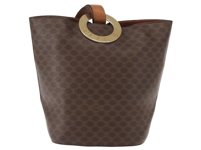 Céline Borsa a spalla circolare in tela Macadam CELINE in pelle PVC marrone oro Auth 148185 D'oro - vista 13