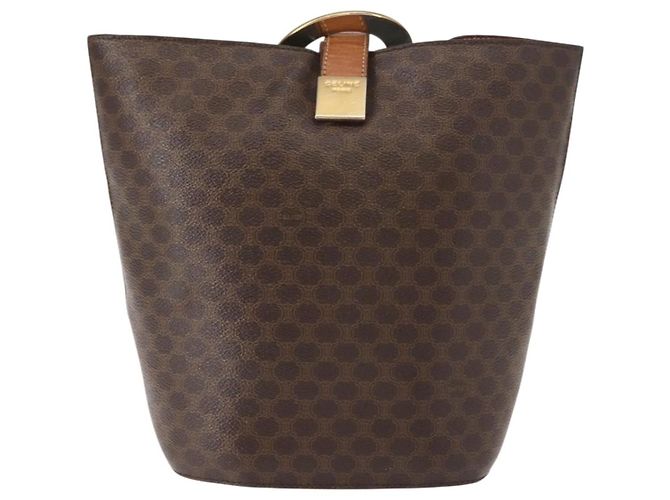 Céline Borsa a spalla circolare in tela Macadam CELINE in pelle PVC marrone oro Auth 148185 D'oro - vista 2