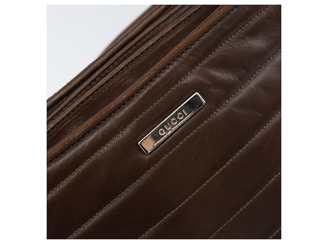 Gucci Borsa a Spalla in Pelle Marrone Argento Auth 151611 - vista 14