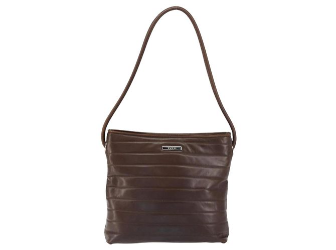 Gucci Borsa a Spalla in Pelle Marrone Argento Auth 151611 - vista 2