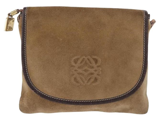 LOEWE Borsa a Spalla Anagram Camoscio Beige Oro Auth 151693 D'oro - vista 13