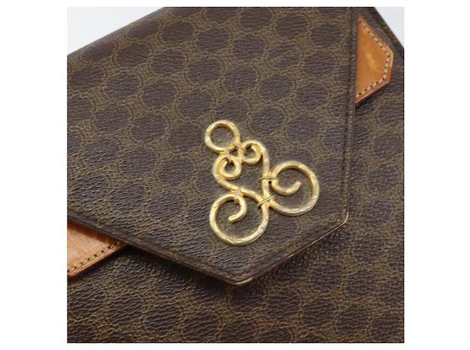 Céline Borsa a Spalla in Tela Macadam CELINE in Pelle PVC Marrone Oro Auth 154706 D'oro - vista 15